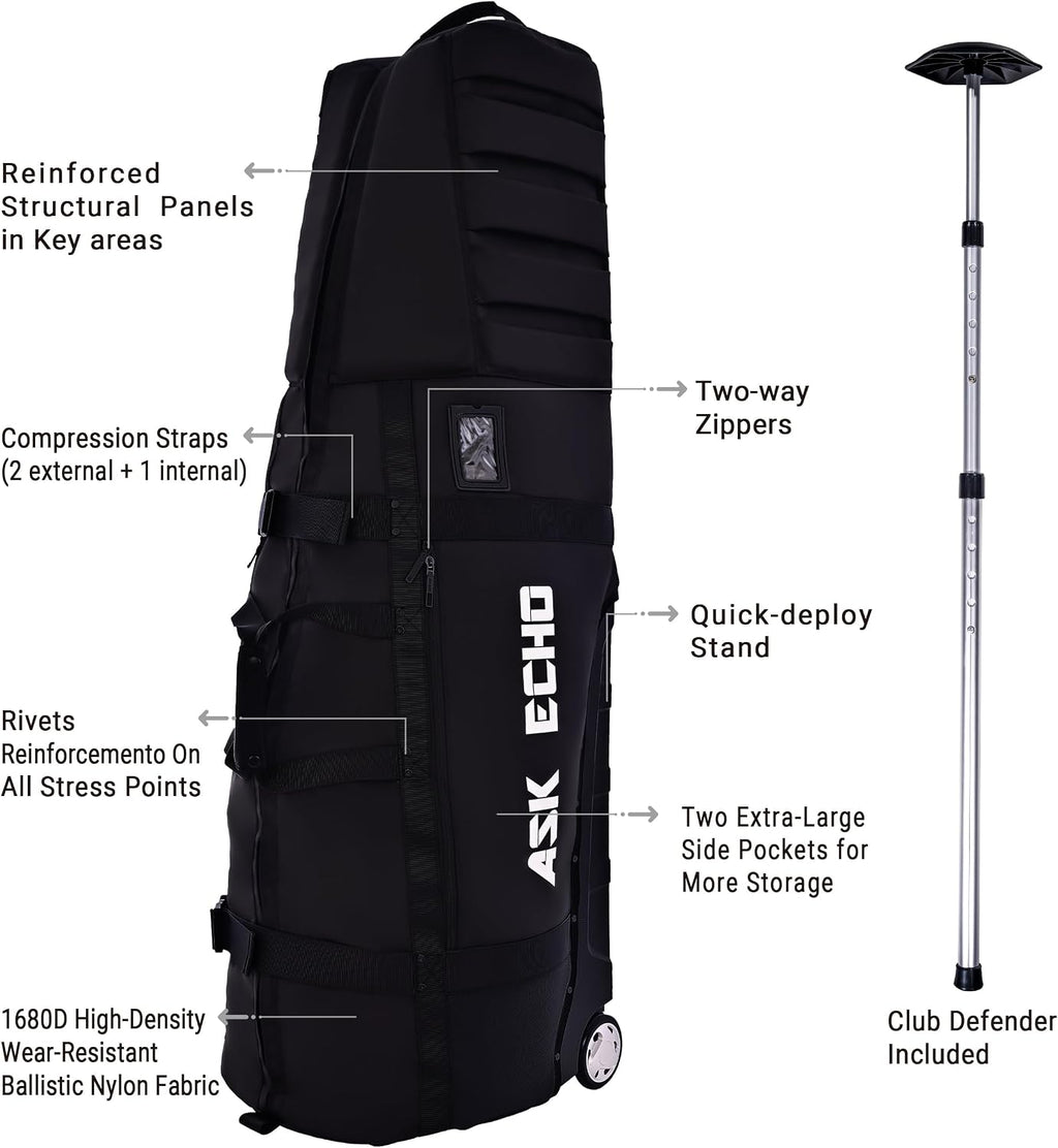 ASK ECHO Locklink StableRoller Golf Travel Bag with 4-Wheel Rolling System, Extendable Support Stand Legs