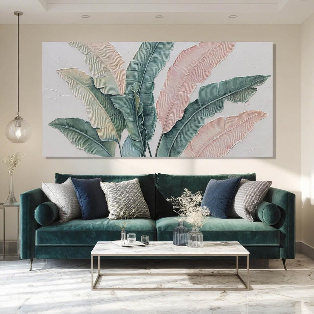 SHEYOYE Large Wall Art, Green Plant Canvas Painting, Pink Modern, Wall Hanging, Cuadros Para Comedor Elegantes y Modernos, For Office, Bedroom, Office | 29' x 58'