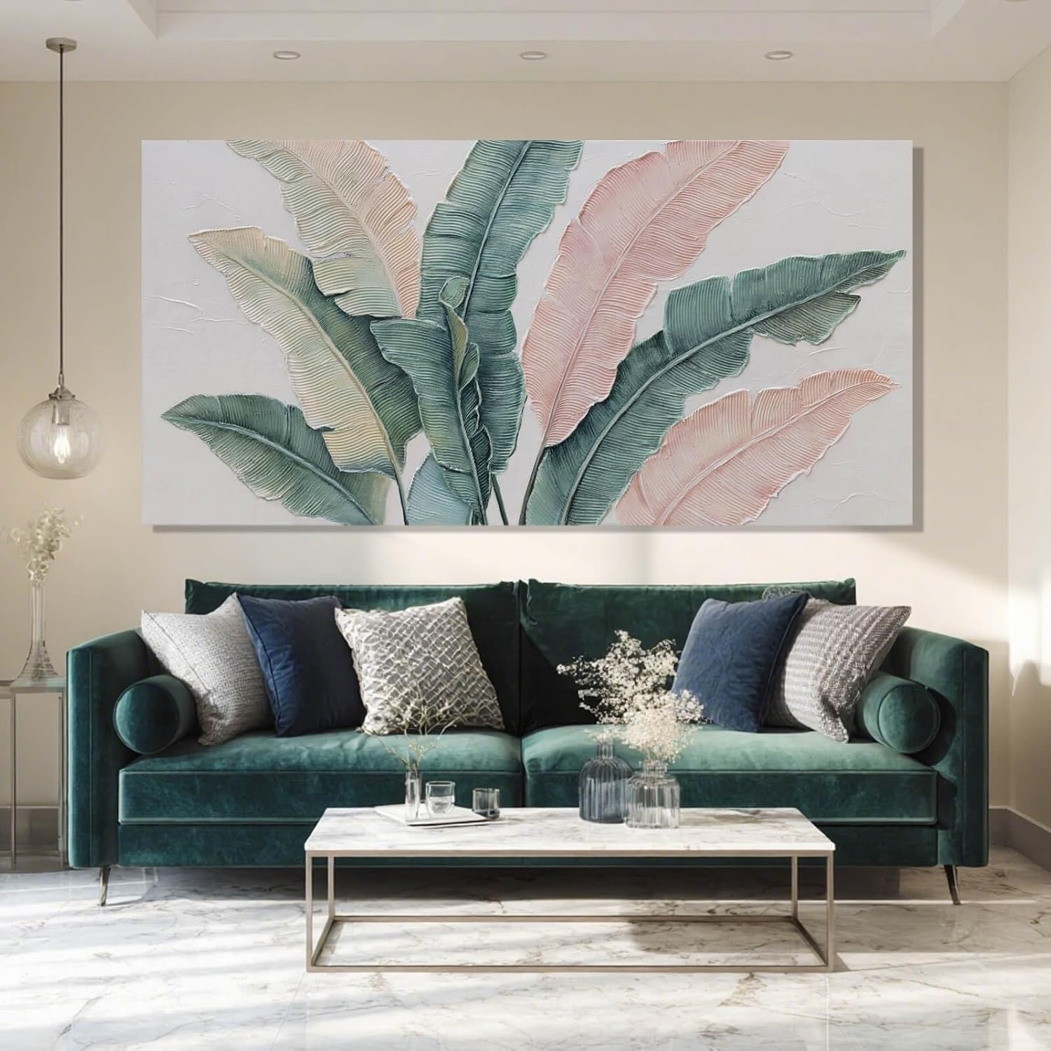 SHEYOYE Large Wall Art, Green Plant Canvas Painting, Pink Modern, Wall Hanging, Cuadros Para Comedor Elegantes y Modernos, For Office, Bedroom, Office | 29' x 58'