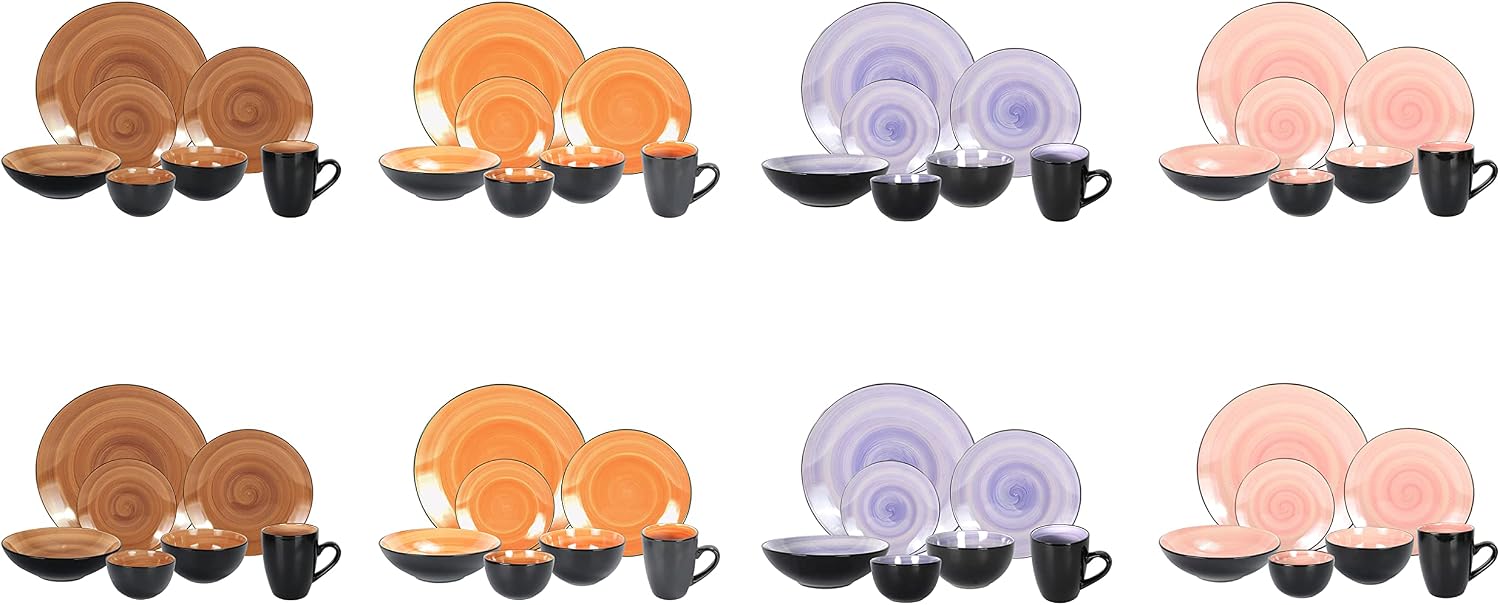 Stoneware Sonoma 56pc Dinnerware Set, Black + Speckled Spin Wash, Mixed Colors of Mocha, Spice, Cobalt and Rose