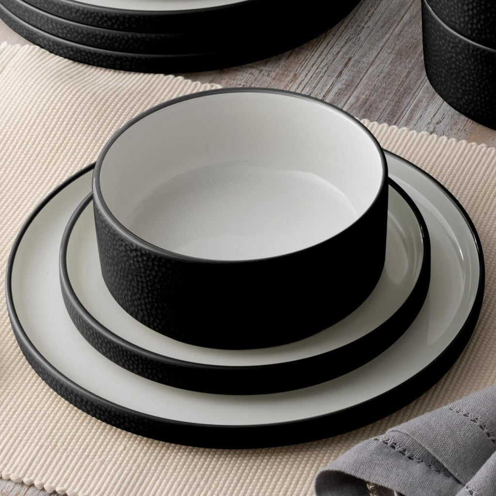 Noritake ColorTex Stone Black 12-Piece Dinnerware Set, Service for 4