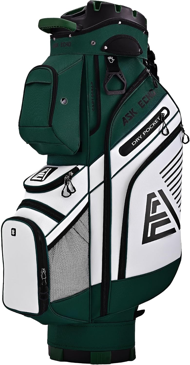 ASK ECHO T-Lock Golf Cart Bag with 14 Way Organizer Divider Top, Premium Cart Bag with Handles and Rain Cover for Men