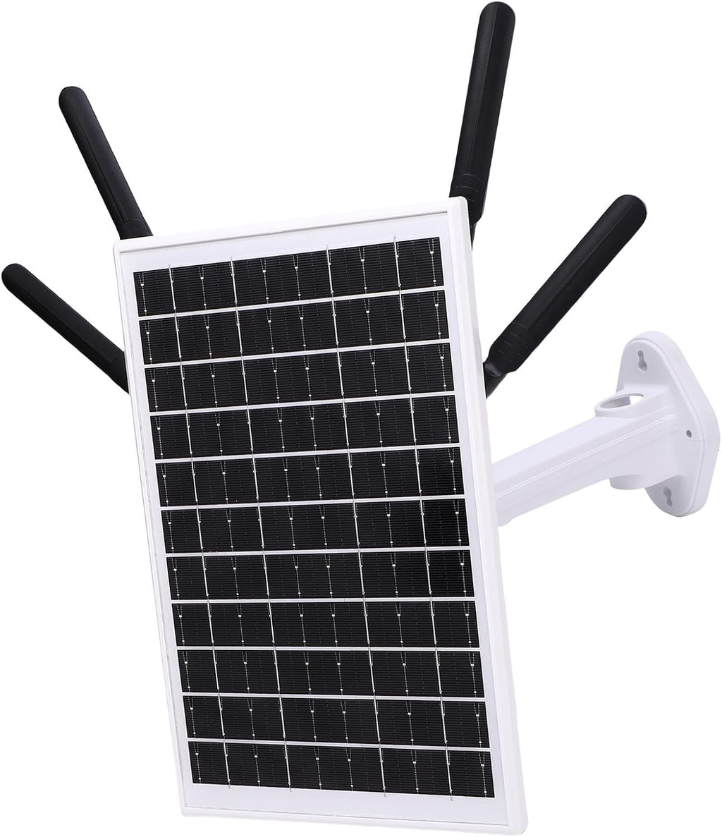 Fdit Outdoor 4G Solar Router, IP66, 12W Solar Panel, 300Mbps Extender with SIM Card Slot for Farms and Construction Sites (Black Antennae)