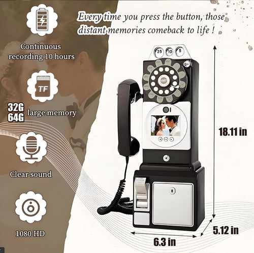 1080p Video Guestbook Wedding Phone,Wedding Phone Guestbook with Lens Recording,32G Memory Card,Retro 1960's Style Audio Guest Book,Creative Wedding Decorations(Black)