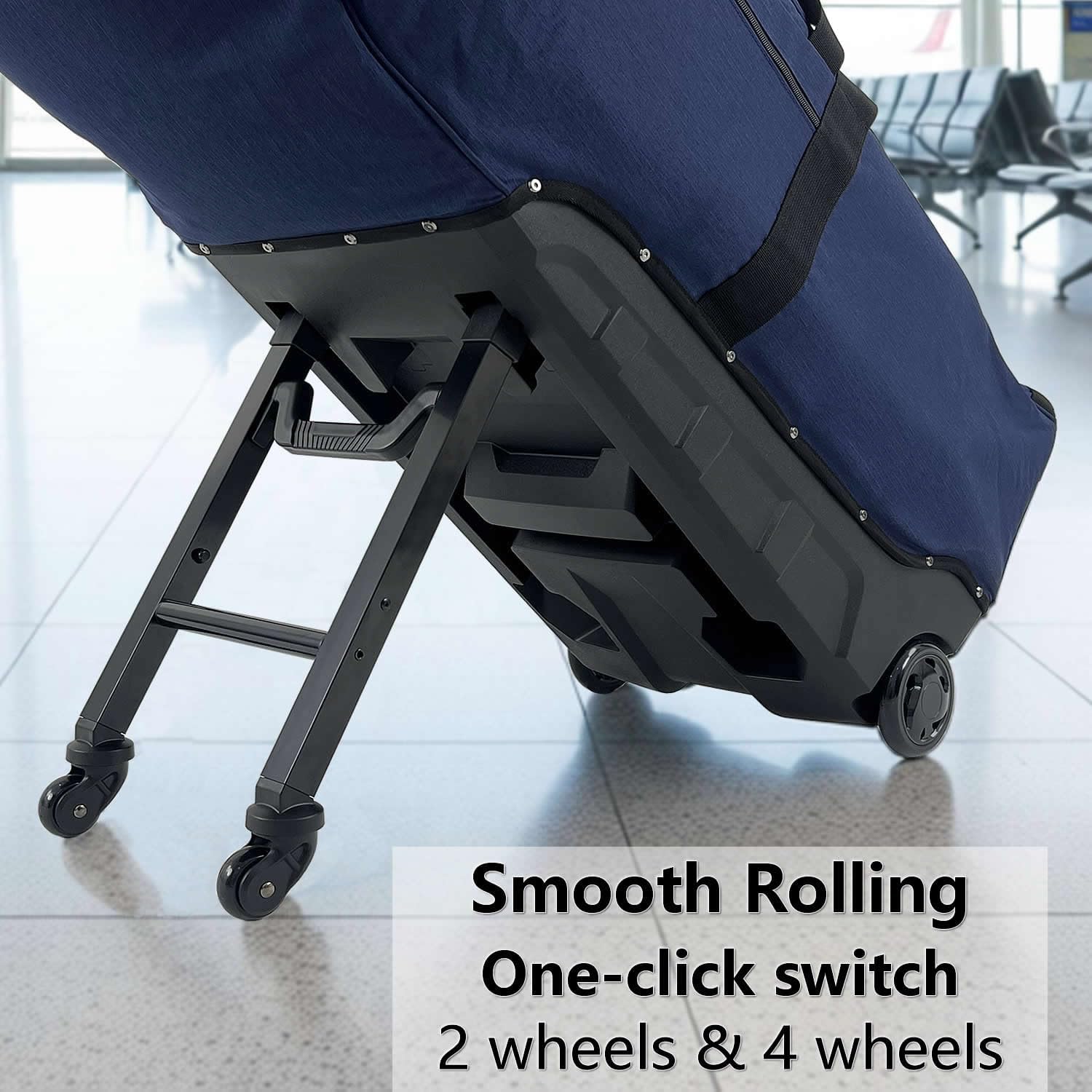 Wheeled Golf Travel Bag with Stand, Adjustable 2 or 4 Wheels, Thickened Padded Protection, Rolling Travel Case with Handles, with Password Lock Zipper, for Airlines