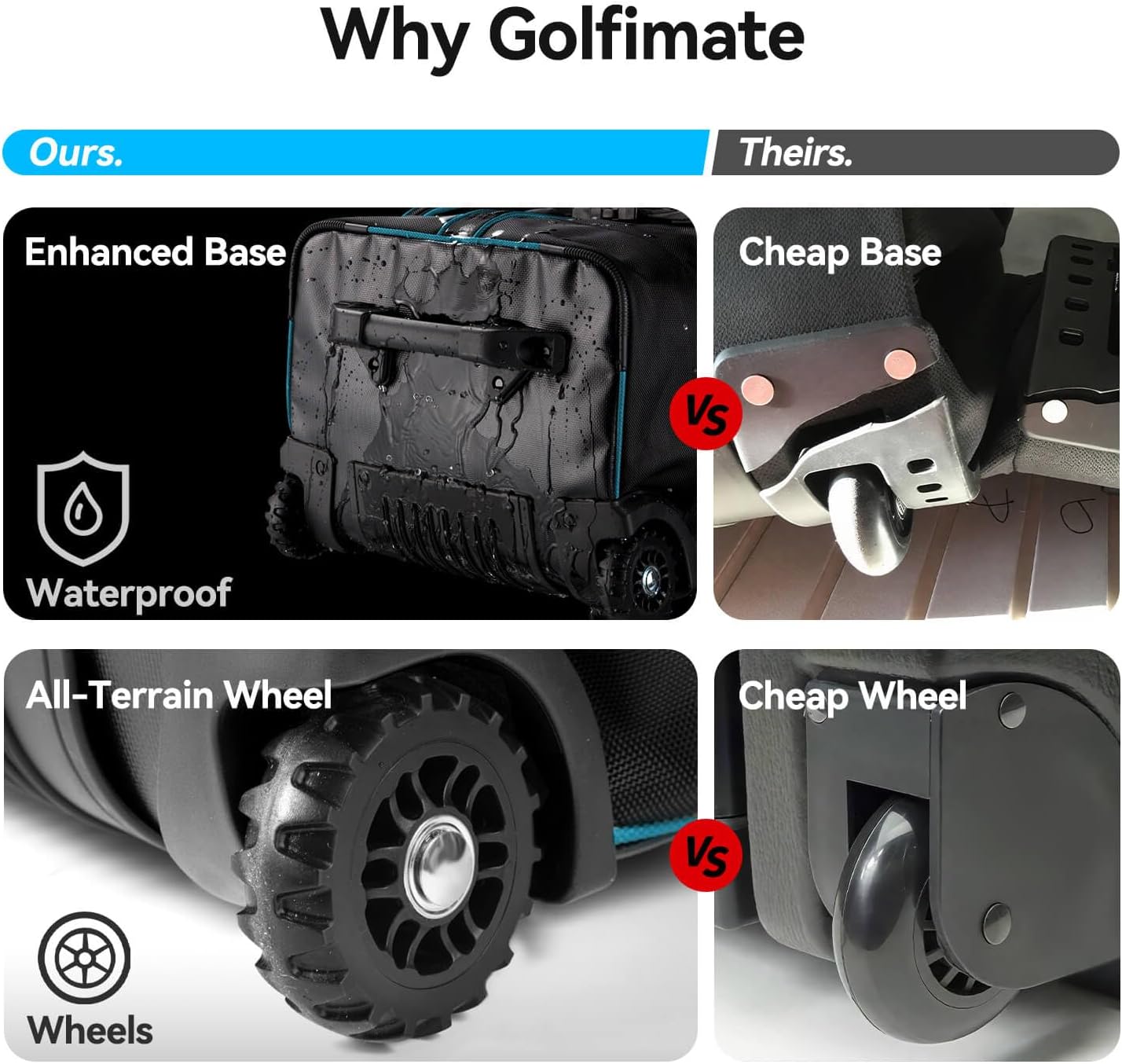 Golf Travel Bags for Airlines with Carbon Fiber Hard Top, Protective Club Traveling Cover with Wheel, Golf Club Carrier Case for Airplanes, Thick Padding, Durable Zippers and 2 Sided Spacious Pockets