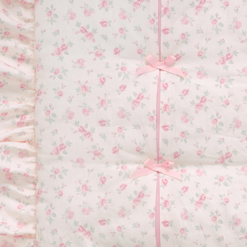 Lambs & Ivy Coquette Floral Pink Bows Aesthetic 3-Piece Baby Crib Bedding Set