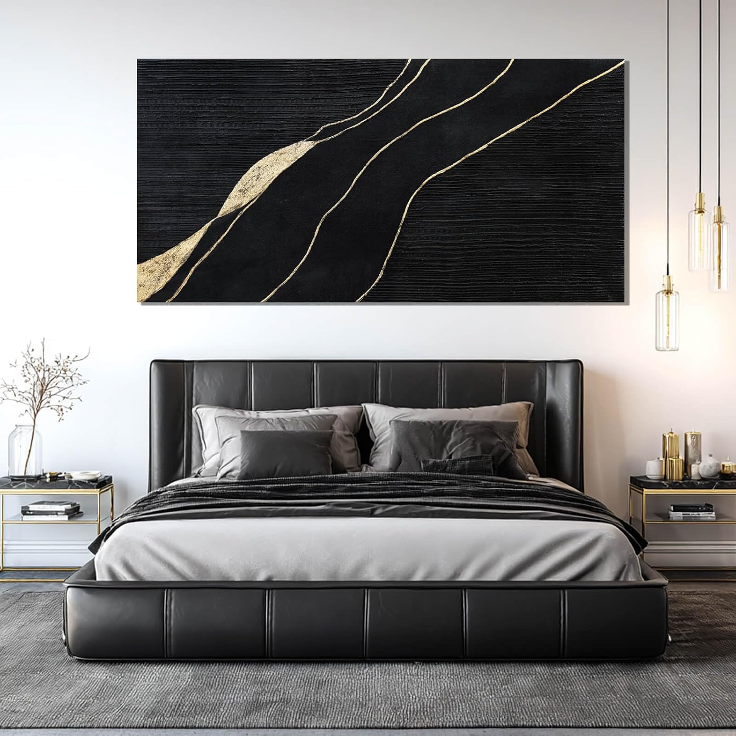 SHEYOYE Large Black Home Decor | Gold Canvas Wall Art, Modern Wall Decor, Hanging Decor Posters for Room, Abstract Wall Art for Living Room, Bedroom, Office or Hallway 29' x 58'