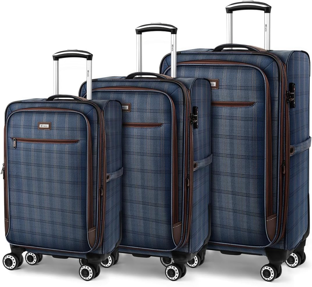 Luggage Sets 3 Piece,Suitcases with Wheels Hardshell,Softside Luggage Set,Foldie Travel Bag Expandable,Charcoal Material W/Tsa Lock & Double Spinner Wheels(20in/26in/30in) COLOR#2