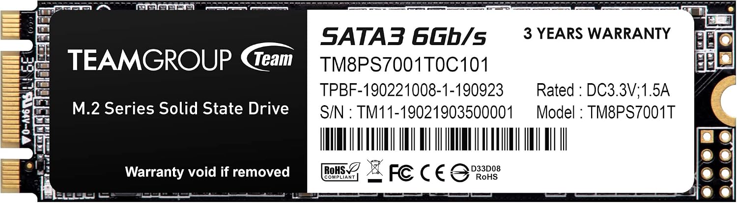TEAMGROUP MS30 1TB with SLC Cache 3D NAND TLC M.2 2280 SATA III 6Gb/s Internal Solid State Drive SSD (Read/Write Speed up to 530/480 MB/s) Compatible with Laptop & PC Desktop TM8PS7001T0C101