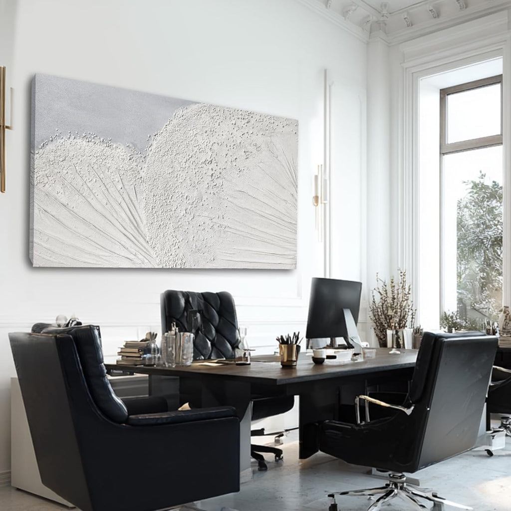 SHEYOYE Textured Wall Art Canvas 24x48 Inch, White Gray Hand Painted Modern Minimalist Neutral Wall Decor, Canvas Wall Art for Living Room Bedroom, Gallery Wrapped Ready to Hang