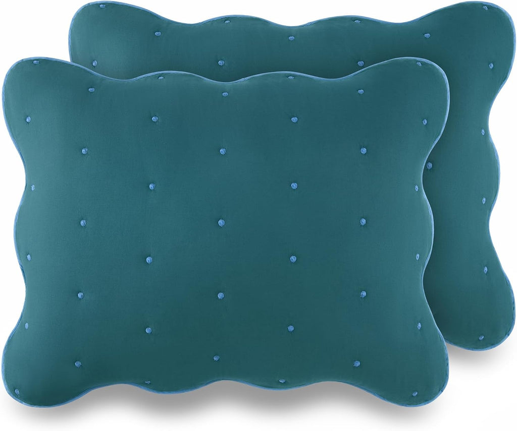 kate spade new york Scalloped Edge 2-Piece Twin Quilt Bedding Set, 100% Cotton Voile Reversible Cover, All Season Bedding, Machine Washable, Blue Spruce