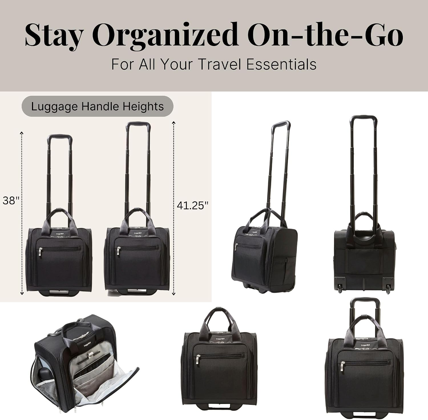 Baggallini 2 Wheel Underseater Carry-On - Lightweight Travel Weekender Luggage