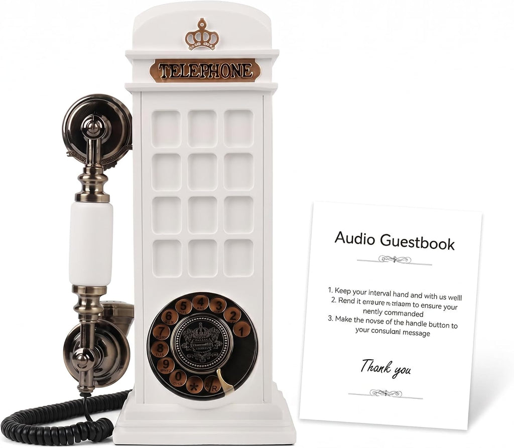 Audio Guest Book Wedding Phone, Record Customized Audio Message Guest Book for Wedding, Party and Gathering, Vintage Phone Booth Design， White
