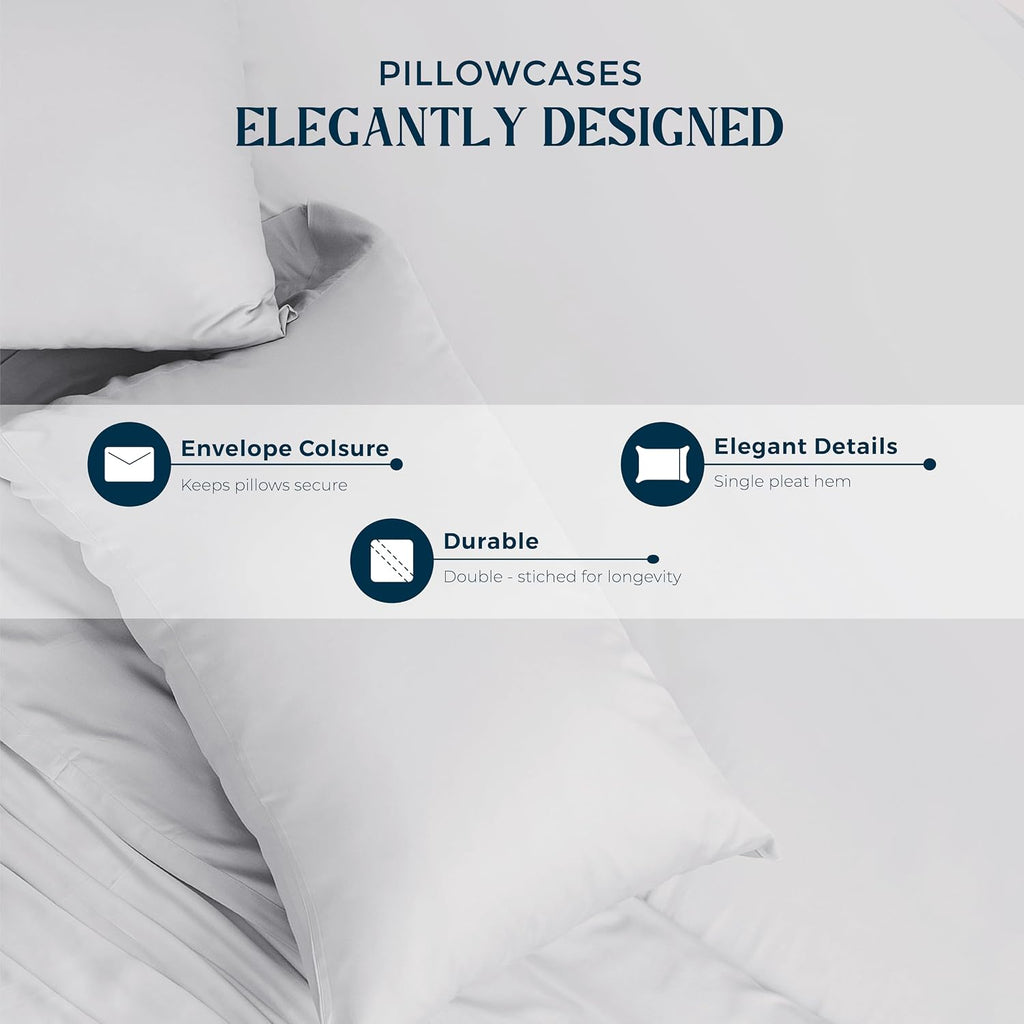 Mayfair Linen 100% Egyptian Cotton Sheets King Size - 1500 Series King Size Sheets Set Egyptian Cotton, Luxury Bedsheet (Light Grey, 4 PC), Soft, Cooling, 17' Deep Pocket Sateen Weave Bedsheet Set