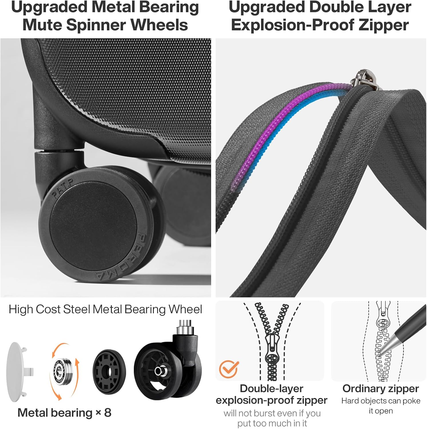 mixi Upgrade Carry on Luggage Suitcases with Spinner Wheels, Hardside Rolling Suitcase PC with TSA Lock Lightweight Travel Case 20in Carry-On, Fine Grid Black