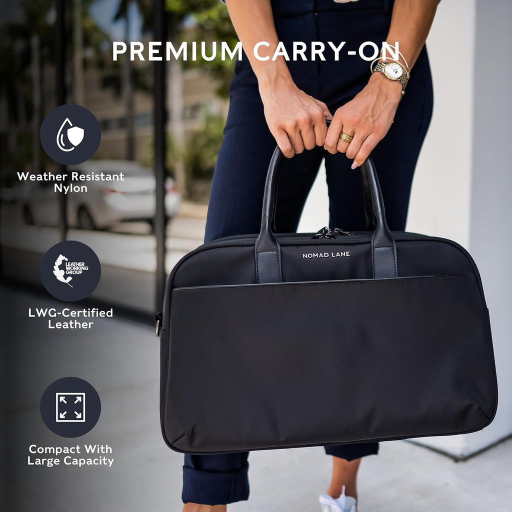 Nomad Lane Carry-On Luggage Duffel Bag, Durable & Lightweight Suitcase. Bento Bag, Personal Item Weekender Travel Bag for Men & Women, Black