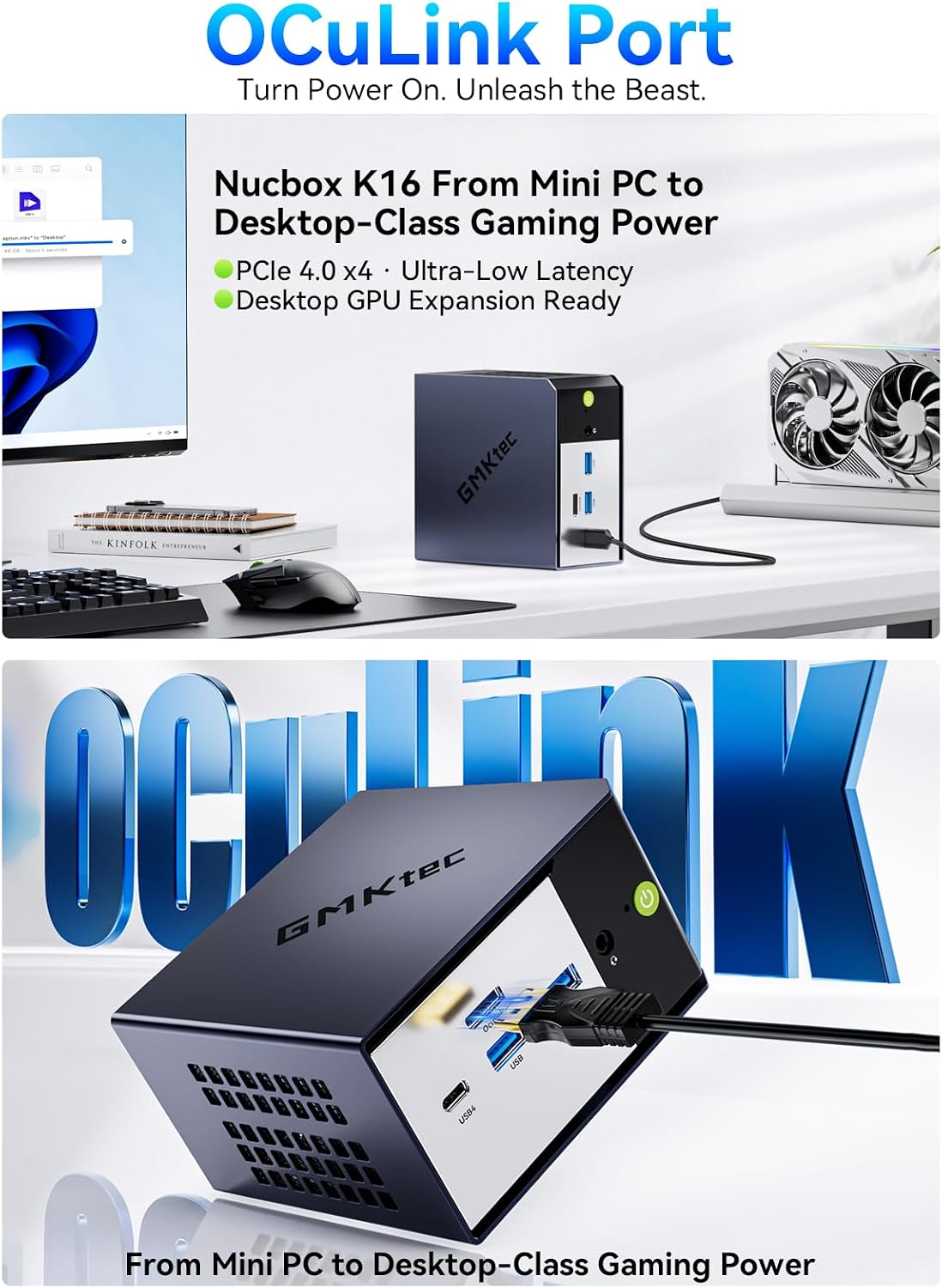 GMKtec K16 Mini PC Gaming AMD Ryzen7 7735HS 32GB LPDDR5 6400MT/s 1TB PCle 4.0 SSD Dual NIC LAN 2.5GbE, Oculink,Triple Display HDMI 2.0+DP1.4+USB4, WiFi6E, BT5.2