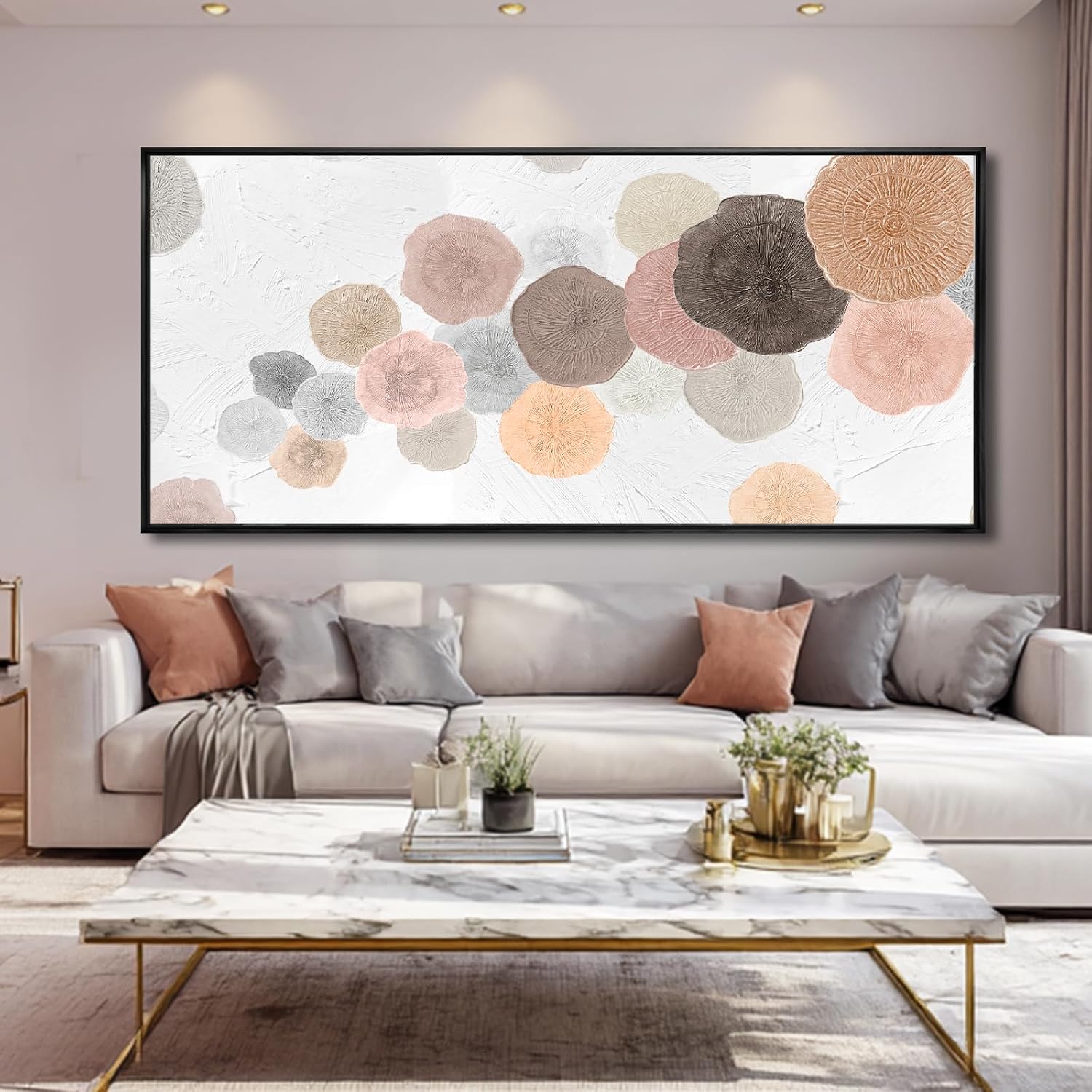 Modern Wall Decor Abstract Framed Wall Art Textured Oil Paintings 32'x70' Art for Office Living Room Decorations Kitchen Artwork