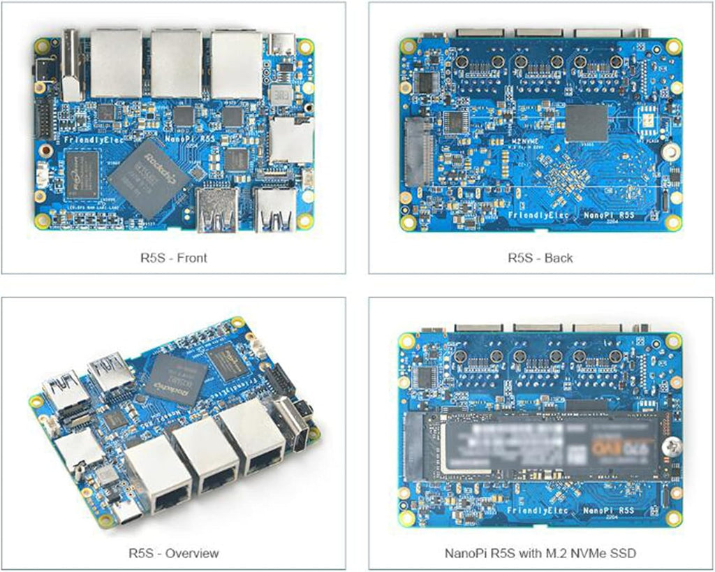 Nanopi R5S Router 4GB Ram 64GB eMMc RK3568 Development Board OpenWRT A55 HDMI2.0 2.5G Gigabit Network Port (No Power Supply)
