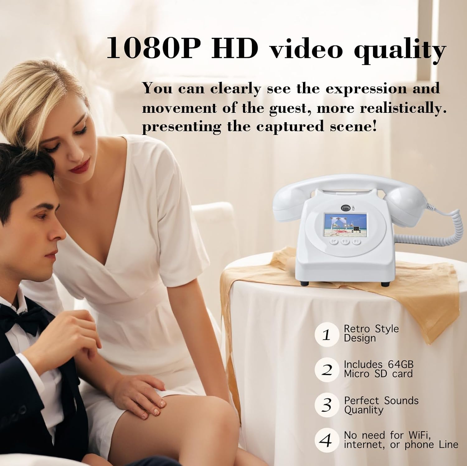 Video Audio Guest Book Wedding Phone,1080P HD Leave a Customized Video Messages, Ideal for a Variety of Memorable Party Occasions for Wedding, Birthday, Baby Shower, Graduation,retire (White)