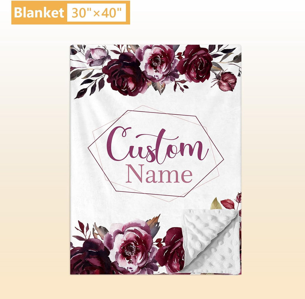 Terwex Personalized Crib Bedding Set, 5 Pcs Custom Nursery Bedding Sets with Name, Infant Bedding Set for Baby Girls, Purple Flower Double Layer Baby Crib Set, Babies Toddlers Kids Customized Gifts