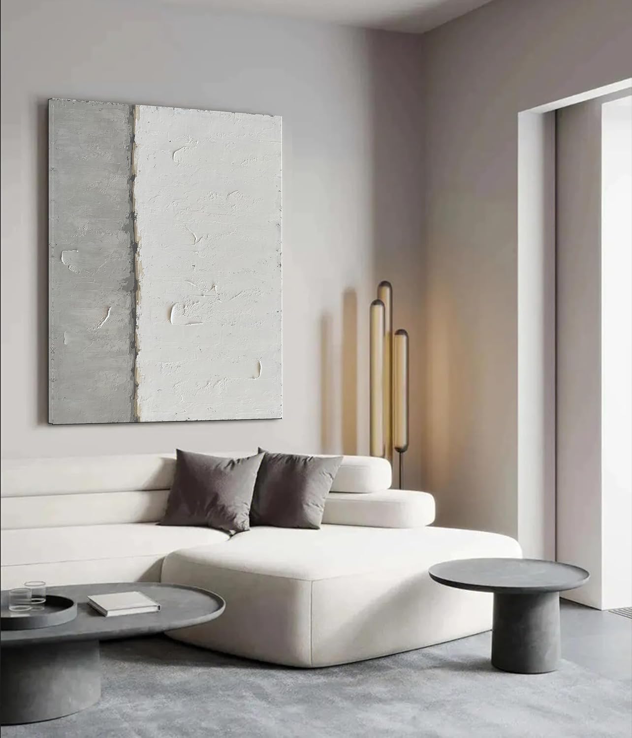 NANKAI Grey and White Minimalist Large Contemporary Art - 36x48 inch Wall Decoration For Home and Office
