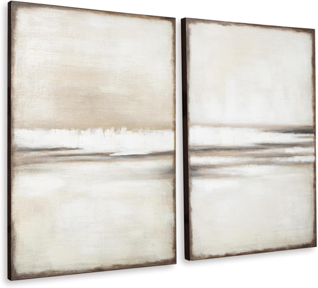 Signature Design by Ashley Brockdunn Modern Rectangular Abstract Hand-painted Wrapped Canvas Wall Art 24 x 36 Inches, Set of 2, Beige & Light Brown
