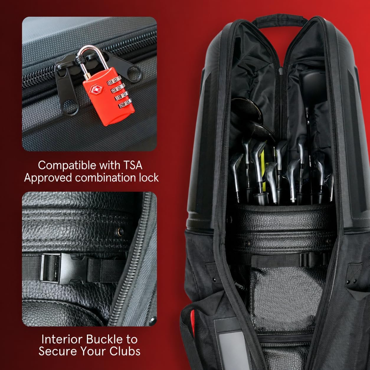 Golf Travel Bags for Airlines with Wheels, Hard Case Top, 1680D Ballistic Nylon, and Tank Wheels - Dust Bag Included - Light & Easy to Maneuver Waterproof Golf Club Protection