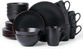 Famiware Venus 24-Piece Stoneware Dinnerware Sets with Mugs, Plates, Bowls, Service for 6, Matte Black - Modern Ceramic Chip‑Resistant Dishes for Everyday & Formal Use, Microwave & Dishwasher Safe