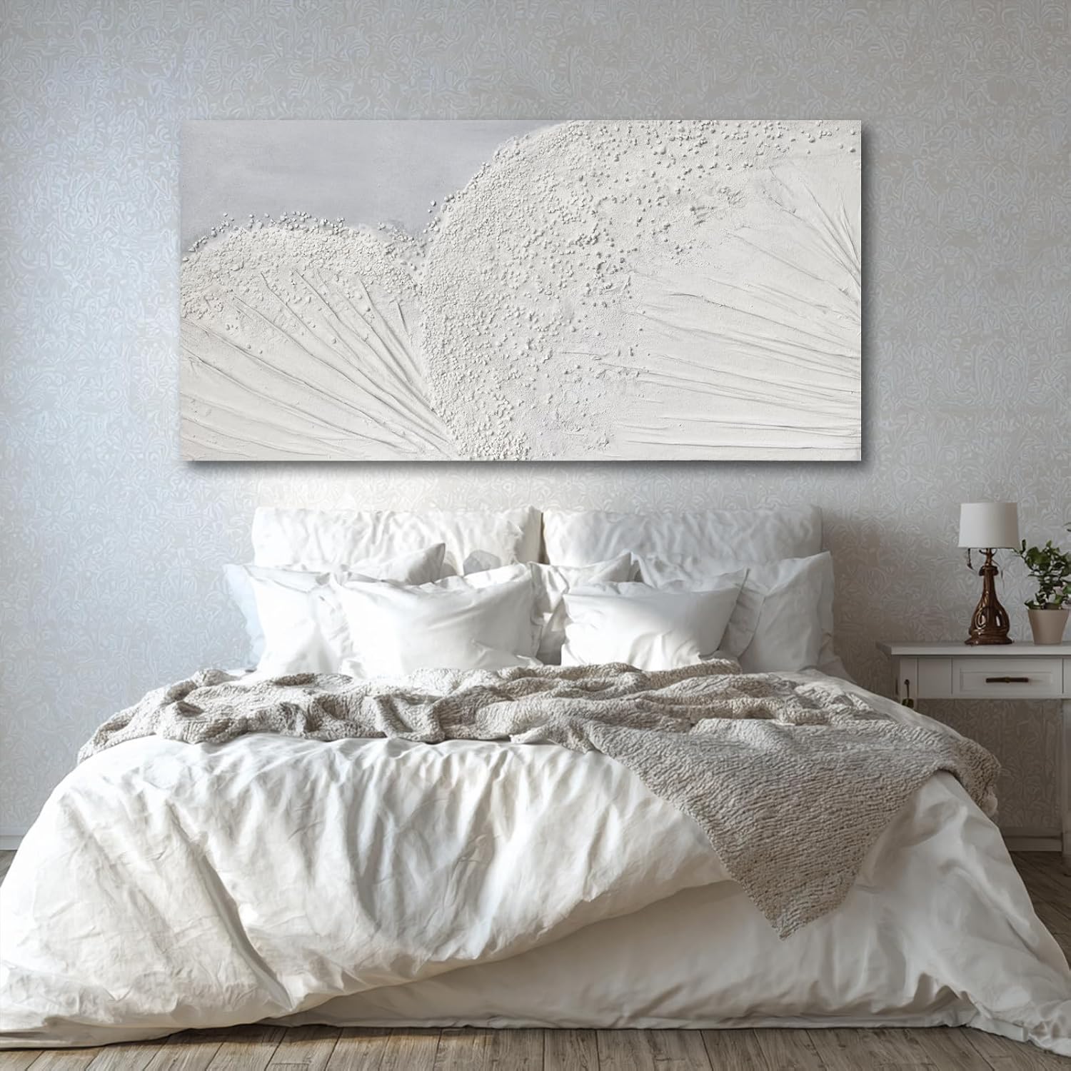 SHEYOYE Textured Wall Art Canvas 24x48 Inch, White Gray Hand Painted Modern Minimalist Neutral Wall Decor, Canvas Wall Art for Living Room Bedroom, Gallery Wrapped Ready to Hang