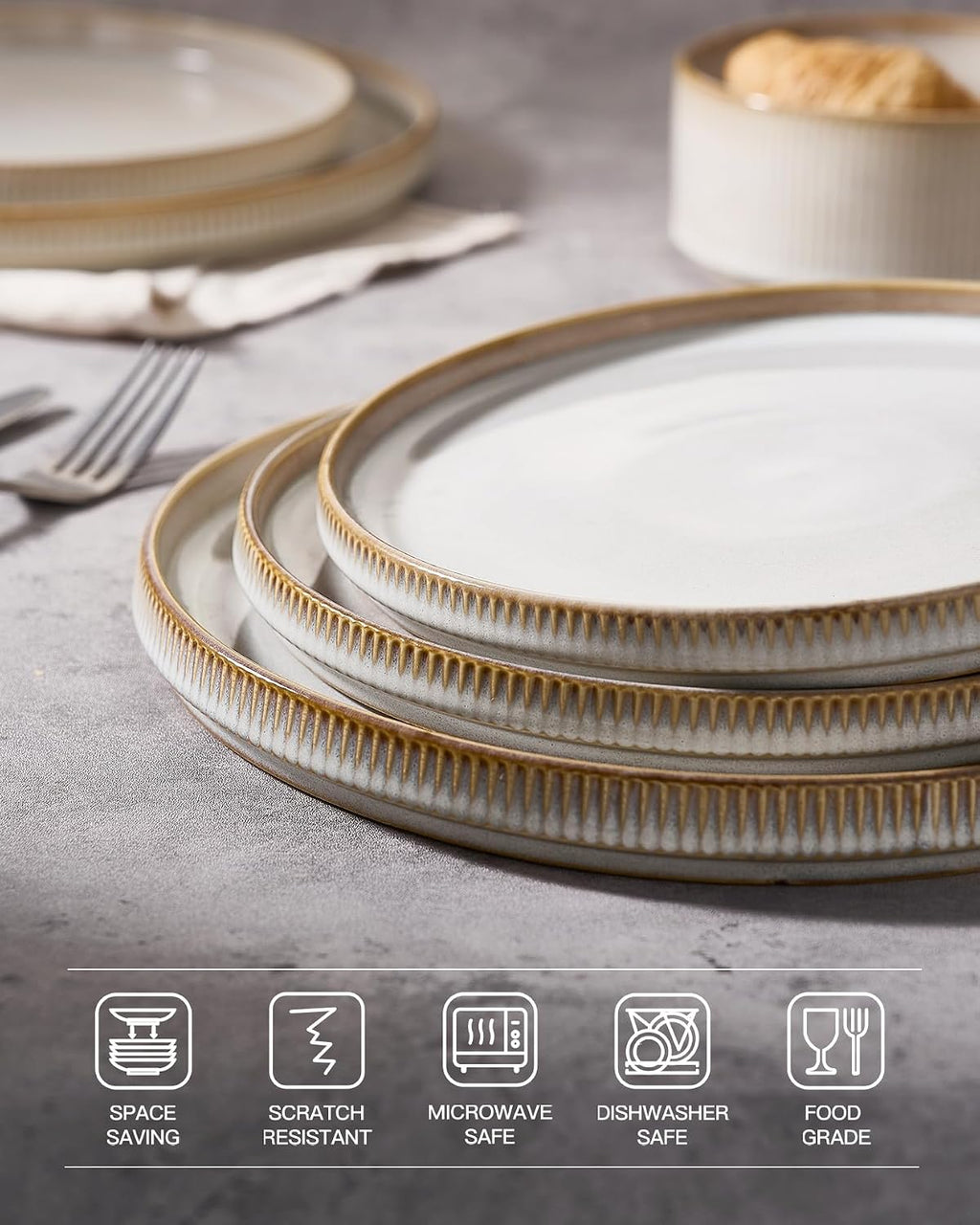 famiware Star Dinner Plates for 6, 10 inches Plate Set, Scratch Resistant, Stoneware Dinnerware, Kitchen Modern Rustic Serving Dishes, Cappuccino White (Pack of 2)