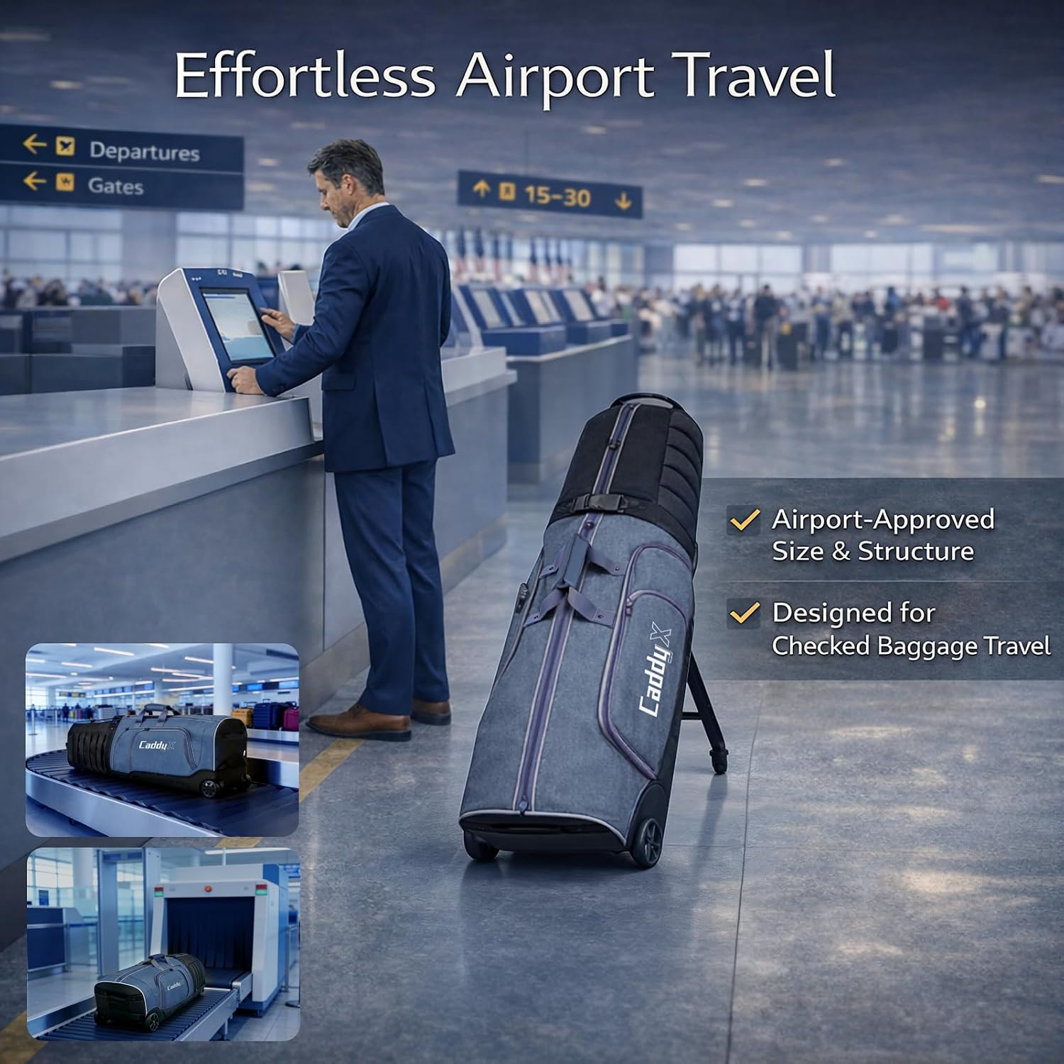 Premium Golf Travel Bag for Airlines with 4-Wheel Hands-Free Rolling & 2-Wheel Pull Mode, Enhanced Head Protection, Reinforced Hard Base