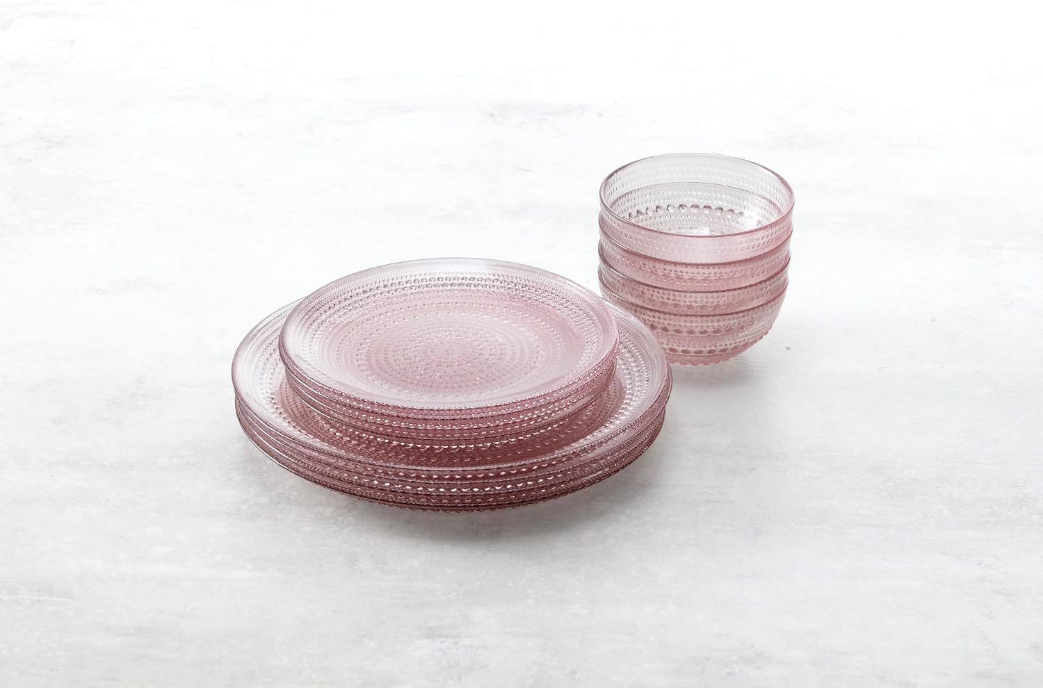 Fortessa Jupiter Hobnail Glass, 12 Piece Dinnerware Set (Service for 4), Pink