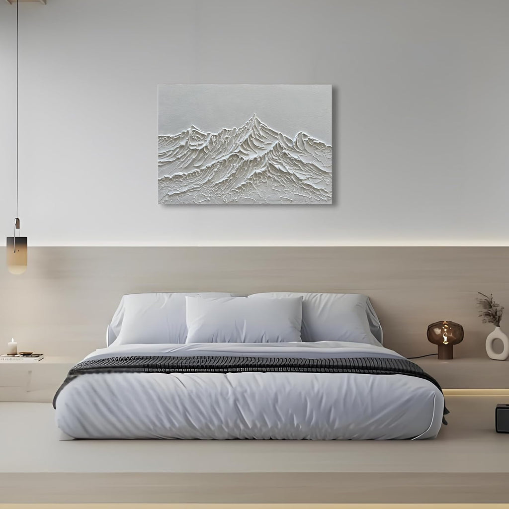 NANKAI Art Hand-Painted Snow Mountain Landscape Oil Painting White Modern Abstract Canvas Art Mural Family Wall Art Deco 30x45 inches
