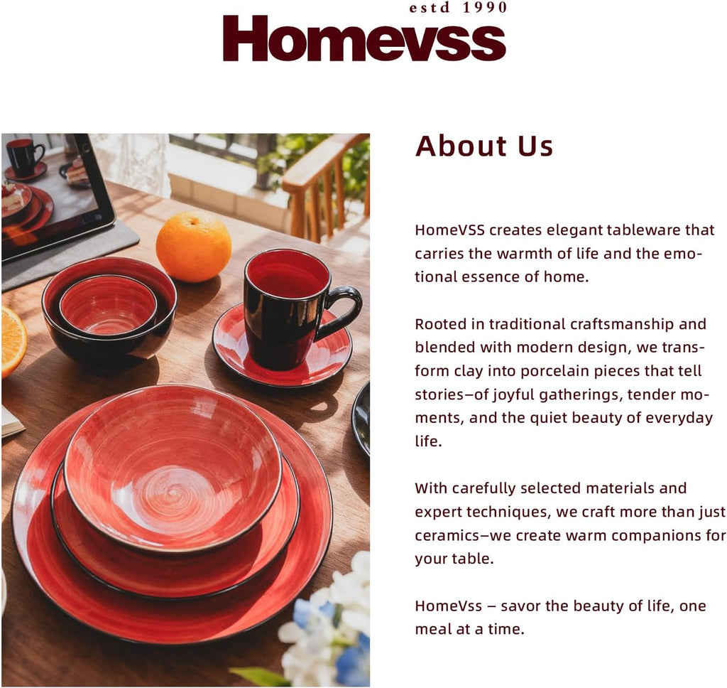 Stoneware Sonoma 56pc Dinnerware Set, Black + Speckled Spin Wash Red