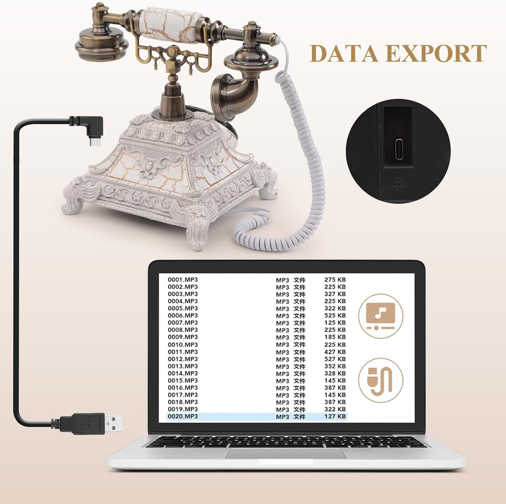 Audio Guest Book Phone, 32G Capacity Vintage Audio GuestBook Wedding Phone, Retro Audio Telephone Recording Customized Voice Message for Your Wedding Party, Retro White