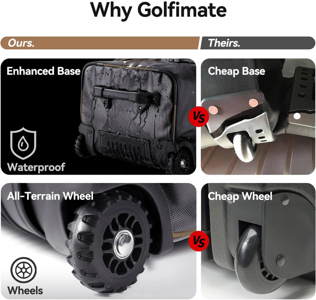 Golf Travel Bags for Airlines with Carbon Fiber Hard Top, Protective Club Traveling Cover with Wheel, Golf Club Carrier Case for Airplanes, Thick Padding, Durable Zippers and 2 Sided Spacious Pockets