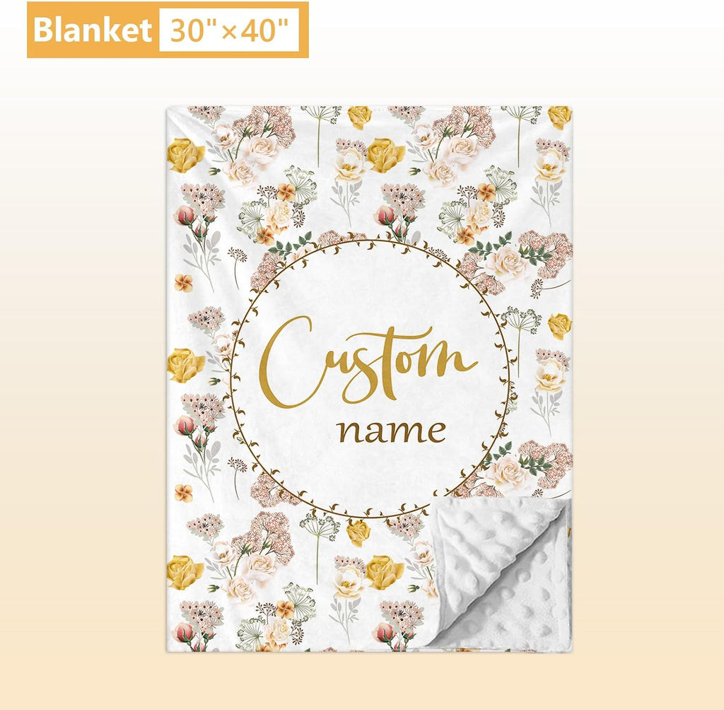 Terwex Personalized Baby Crib Bedding Set, 5 Pcs Custom Name Nursery Bedding Set, Yellow Flower Baby Bedding Set for Girl Boy, Double Layer Baby Crib Sets, Customized Gifts for Toddlers Kids Infants