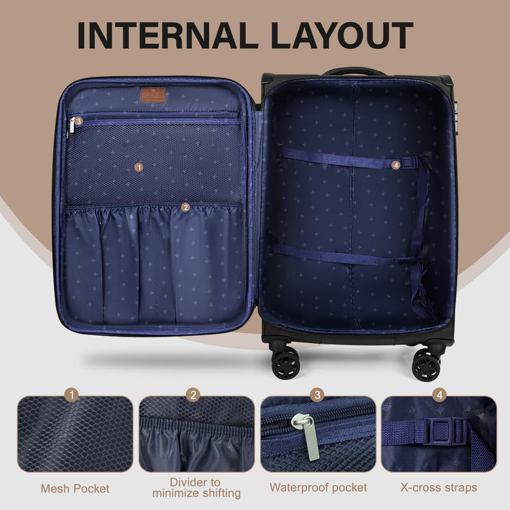 Luggage Sets 3 Piece,Suitcases with Wheels Hardshell,Softside Luggage Set,Foldie Travel Bag Expandable,Charcoal Material w/Tsa LOCK & Double Spinner Wheels(20in/26in/28in)Black,XJ-1907