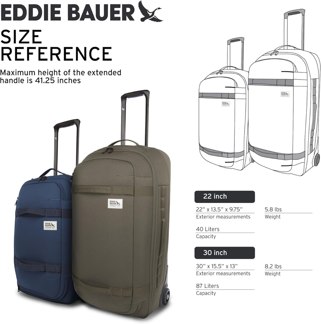 Eddie Bauer Excursion Traveling 22 Rolling Duffel Bag with Lightweight Telescopic Handles and Rugged Wheels - 40L, Brook