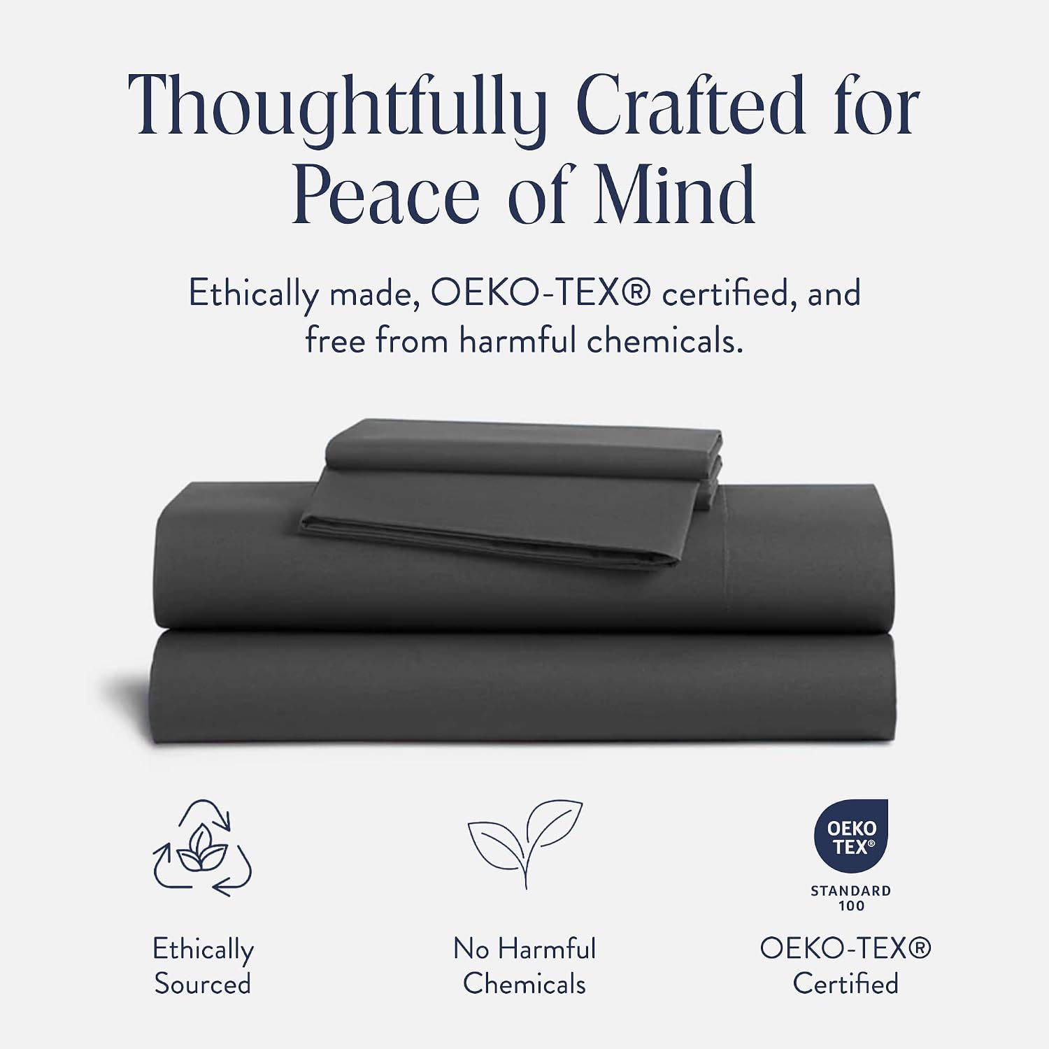 Brooklinen Luxury Sateen 4 Piece Sheet Set - 100% Cotton Bed Sheets, Soft & Durable Queen Size Sheets Set in Slate Grey, Oeko-TEX Certified Bedding Set, 1 Fitted Sheet, 1 Flat Sheet, 2 Pillowcases