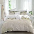 Prime Leader Green Eucalyptus Leaves Duvet Cover Set Queen Size 4 Pieces Flower Vintage Linen Texture Bedding Set with Zipper Closure, 1 Comforter Cover 92x106 Inches 1 Flat Sheet & 2 Pillow Cases