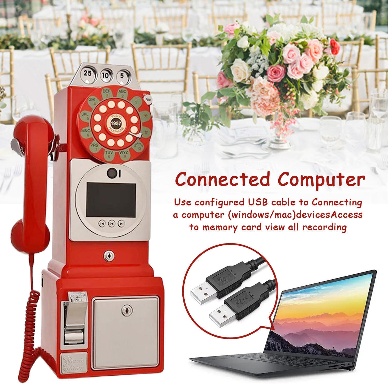 Video Audio Guest Book Wedding Phone,1080p HD Video Phone Guestbook, Customized Video Message, Preserve Your Special Occasions, for Graduations,Wedding, Birthday,Red-32GB