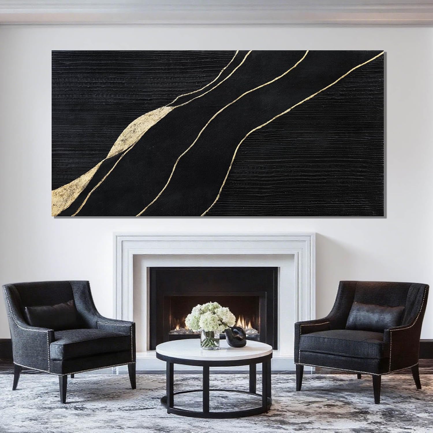 SHEYOYE Large Black Home Decor | Gold Canvas Wall Art, Modern Wall Decor, Hanging Decor Posters for Room, Abstract Wall Art for Living Room, Bedroom, Office or Hallway 29' x 58'