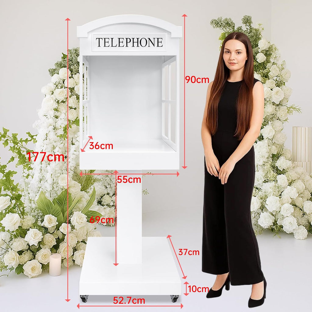 RDYMONKEY Audio Guest Book Stand Phone Booth for Wedding Party Leave a Message Video Phone Wedding Party Rentals Decoration Telephone Booth Box Audio Guestbook Stand White Recording Table