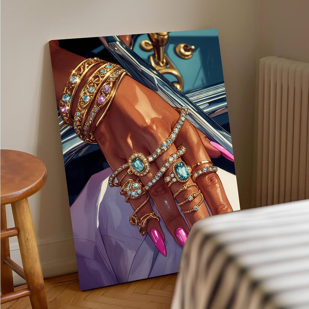 Black woman canvas painting wall black rich woman black girl art print colorful african poster is a good choice for room decoration 28x40in Wood Framed