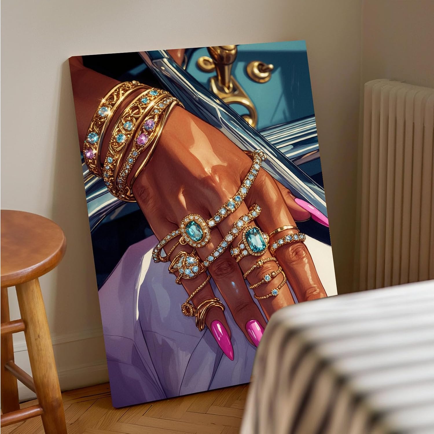 Black woman canvas painting wall black rich woman black girl art print colorful african poster is a good choice for room decoration 28x40in Wood Framed