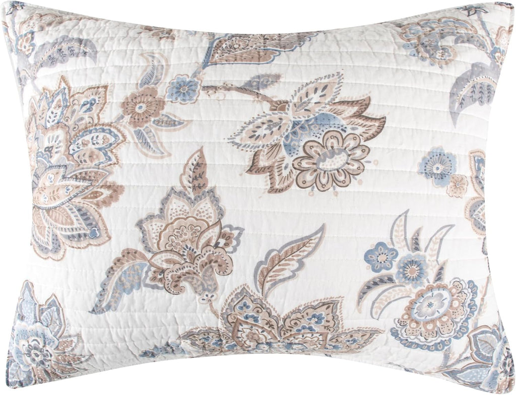 Levtex Home - Selesta Blue Quilt Set - Twin Quilt and One Standard Sham - Floral - Blue Taupe Grey - Quilt (68x86in.) and Sham (20x26in.) - Reversible - Cotton