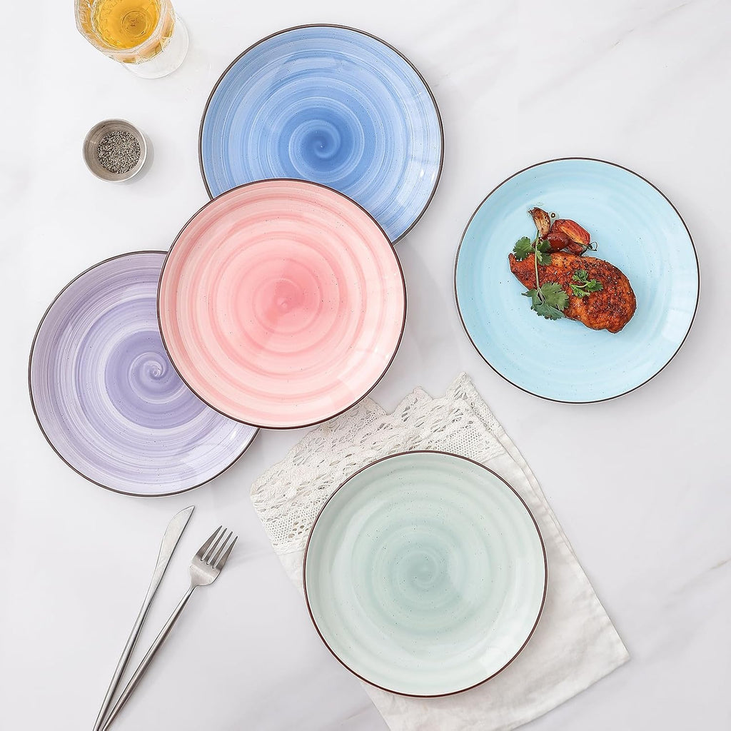 Selamica Ceramic Plates and Bowls Set, 24 Pieces Dinnerware Sets for 6, Scratch Resistant Dishes Set, Handpainted Swirl with Spot Dishwasher & Microwave Safe, Gradient Color